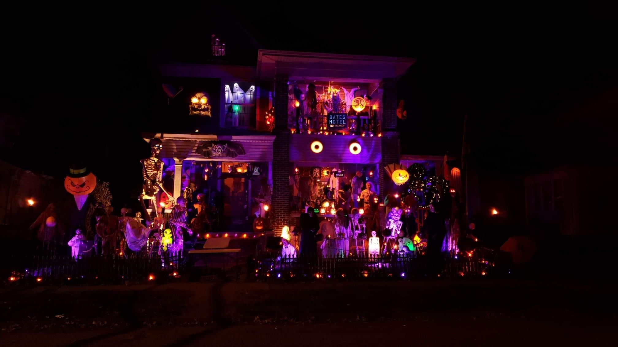 House with Halloween decorations.